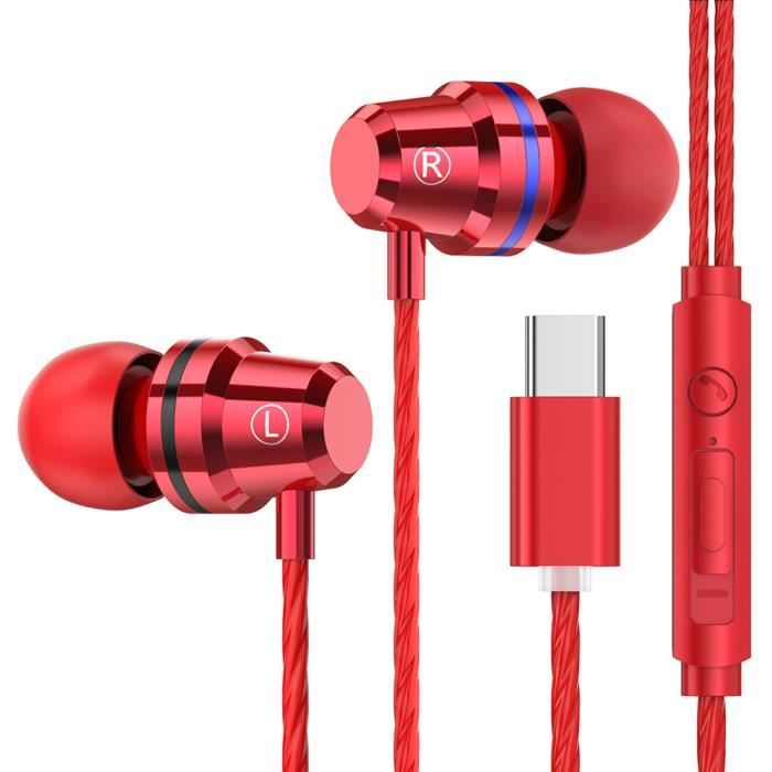 rouge-Écouteurs intra-auriculaires USB-C de type C avec micro contrôlé par  fil pour huawei xiaomi samsung opp