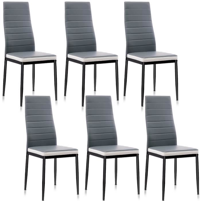 akalnny lot de 6 chaises de salle à manger en simili - gris - style contemporain avec bandeau blanc - l 40 x p 47 x h 98 cm