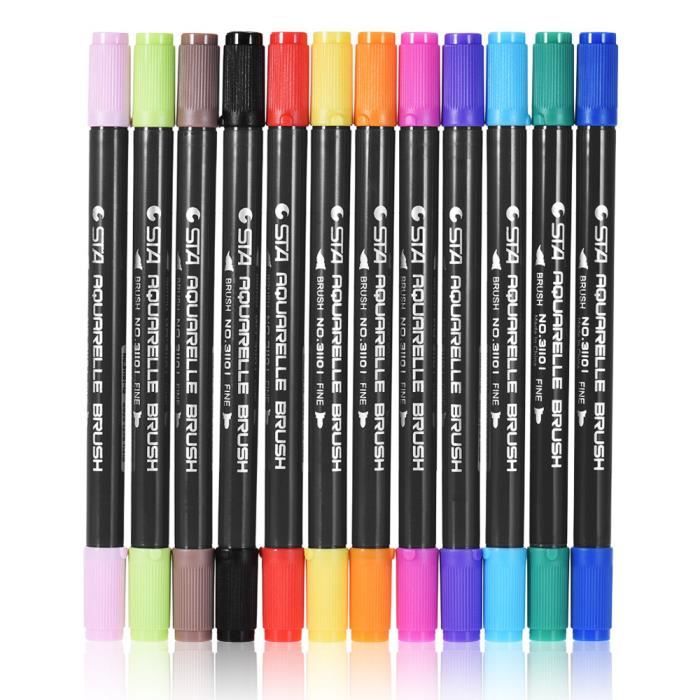 12 Couleursset Hydrosoluble Marqueur Stylo Double Tête Pour Dessin Graphique Manga Dessin