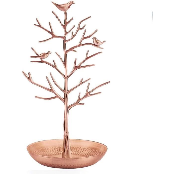 Porte Bijoux Arbre 2 Niveaux Avec Plateau - Métal Noir - Support Pour Colliers, Bracelets, Boucles D'oreilles - Pour Coiffeuse, Salle De Bain