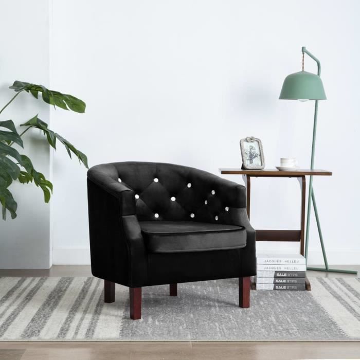 fauteuil scandinave de relaxation mvs - fauteuil noir velours - boutons en cristal - confort d'assise optimal