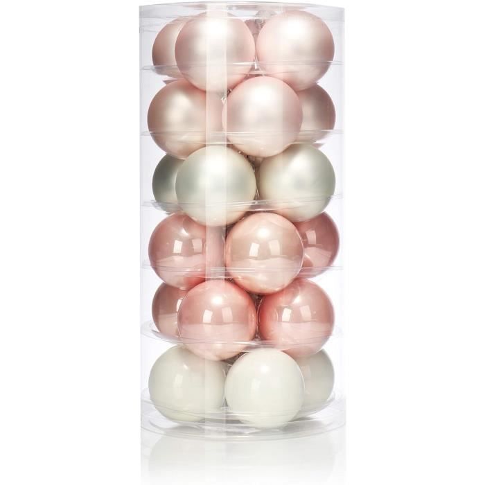 12 Boules De Noël En Verre – 8 Cm, Coloris Rouge Bordeaux Et Rose Vintage, Pour Sapin Ou Décoration De Table