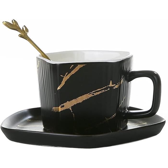 Lot De 6 Tasses à Café Avec Soucoupes - Transparent Et Doré - Occasion En Bon état