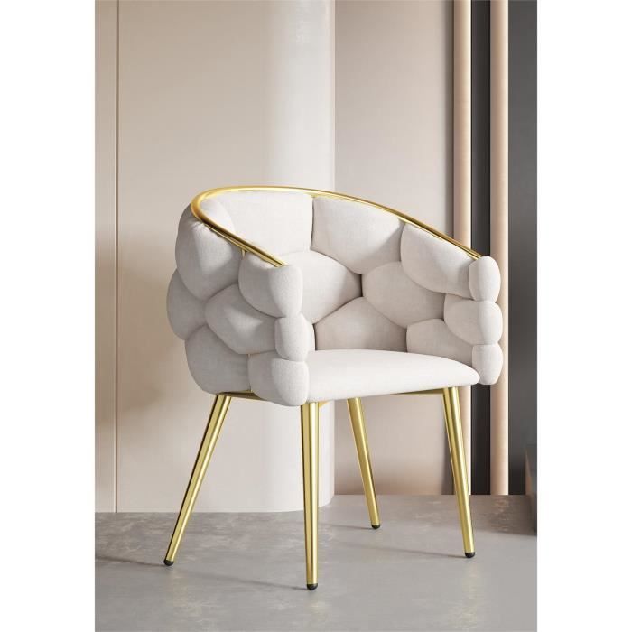 chaise en velours de luxe - beige - style vintage - pieds en fer plaqué or - chaise à bulles