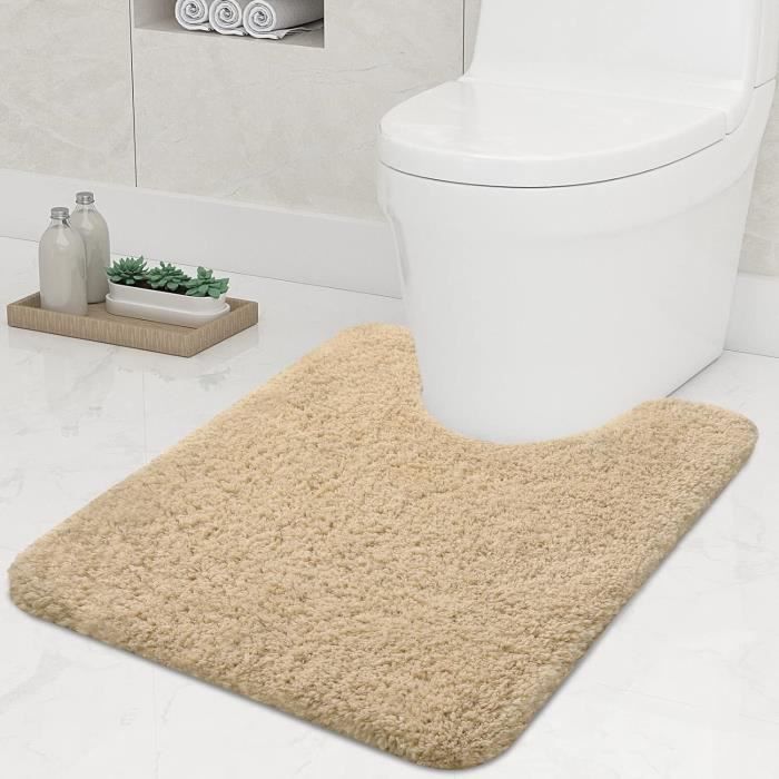 Iczodrow Tapis De Toilette En Forme De U Vintage à Carreaux - Antidérapant, Absorption Rapide, Beige - 55,9 X 50,8 Cm