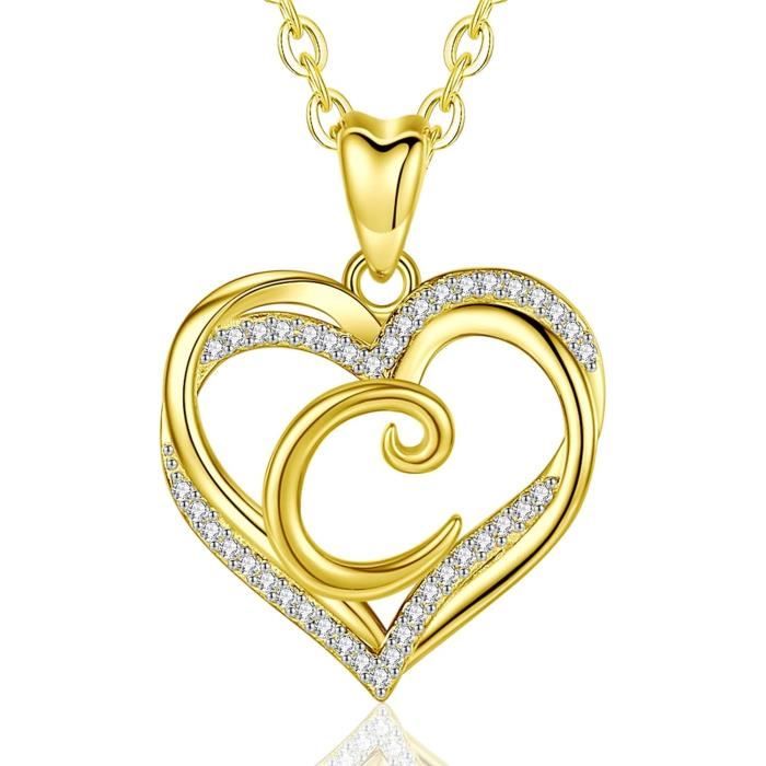 ALEXCRAFT Collier Argent Or Coeur Collier Chaîne En Argent