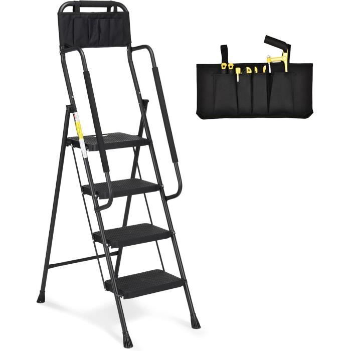 Escabeau 4 Marches Avec Rampe De Sécurité Home Vida – Pliable, Antidérapant & Stable