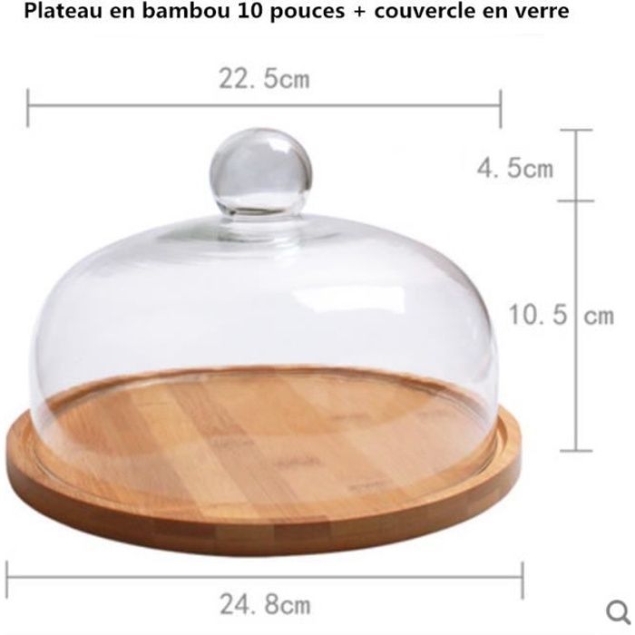 Cloche à Fromage ou gâteau Plateau à gâteaux en Bambou avec Couvercle en verre Décoration de Table, 10 pouces