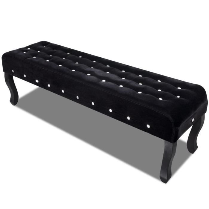 Banquette pouf tabouret meuble banc capitonné en velours avec boutons cristaux noir - Helloshop26 - 3002183