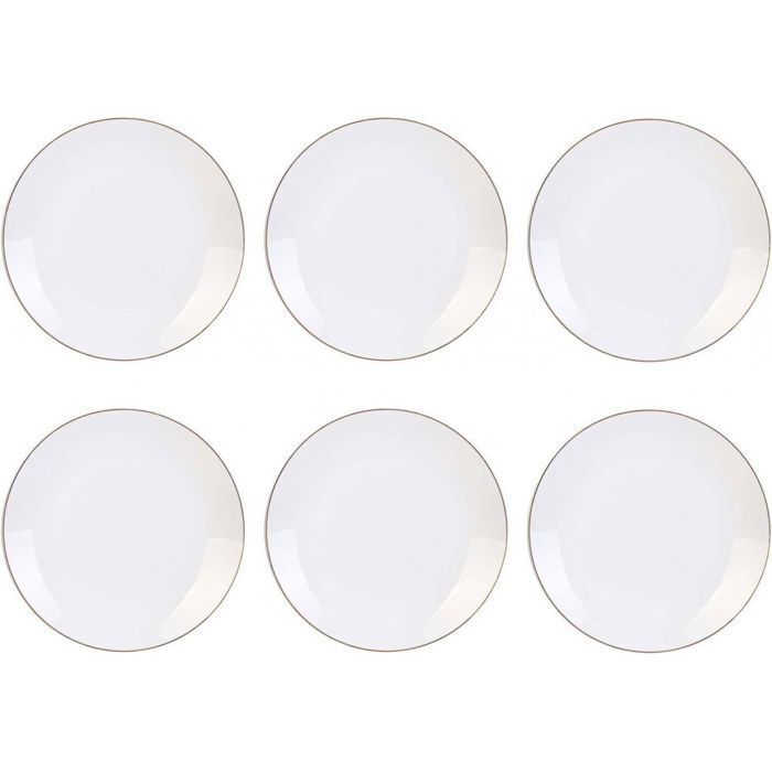 Assiette en porcelaine avec liseré doré 26 cm (Lot de 6) Blanc