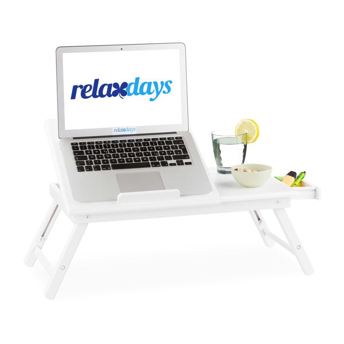 Table de lit / canapé pour ordinateur portable - Bambou - 24 x 60 x 35 cm - Blanc