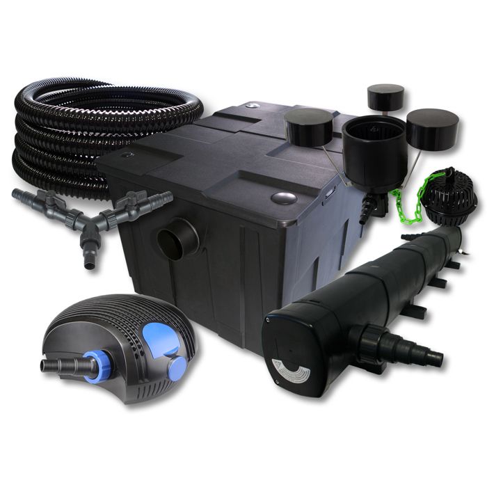 SunSun Kit complet: CBF-550 Filtre de bassin jusquà 60000 L CTF-12000 pompe de filtration 12000l/h 100W CUV-272 lampe uv 72W 25m