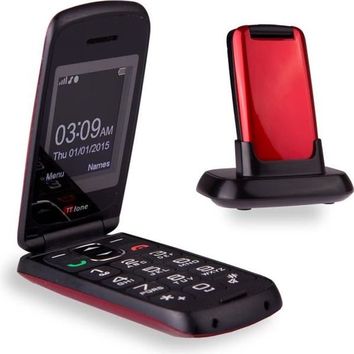 TTfone Star- Téléphone Mobile à Clapet et à Grosses Touches Facile à Utiliser Sans Carte SIM (Rouge)