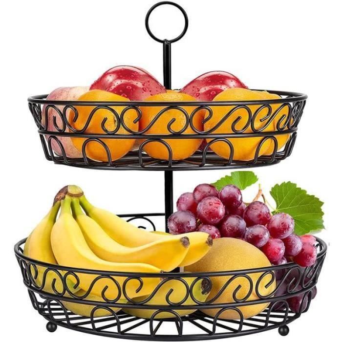 Panier à Fruits En Bambou 2 étages - Rangement Cuisine - Design Aéré - Montage Facile