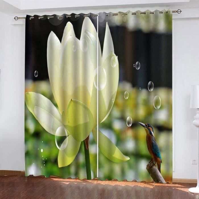 Rideaux Occultants 3D Bleu Lys - 2 Panneaux 117x229 Cm Chacun, Isolation Thermique Et Acoustique, Avec Oeillets