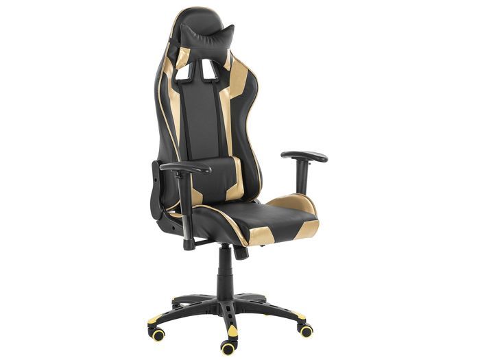 Chaise de bureau en cuir PU noir et doré KNIGHT Chaise de bureau en cuir PU noir et doré KNIGHT