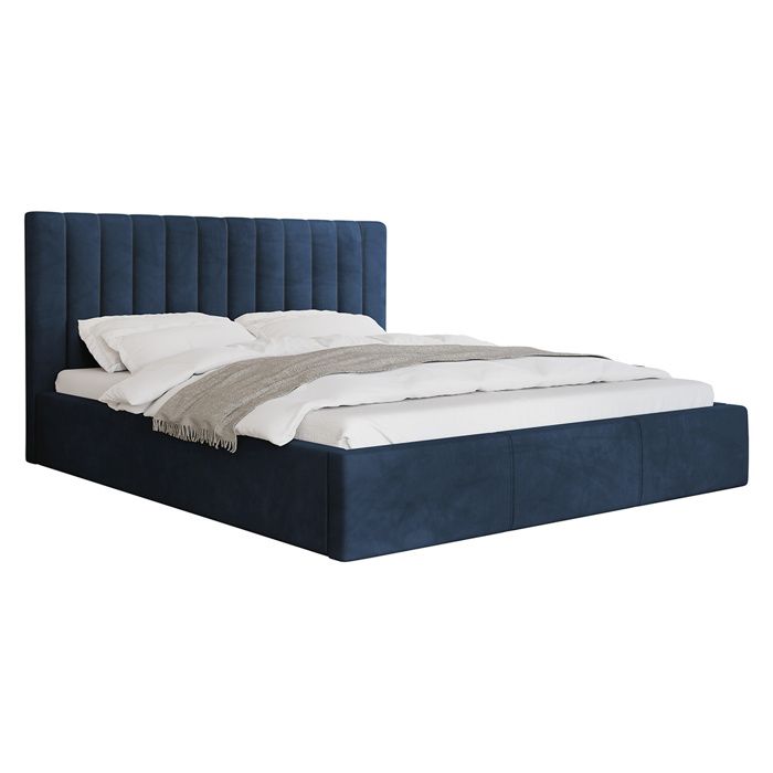 Rosario - lit coffre - 140x200 - sommier inclus - en velours - Bleu