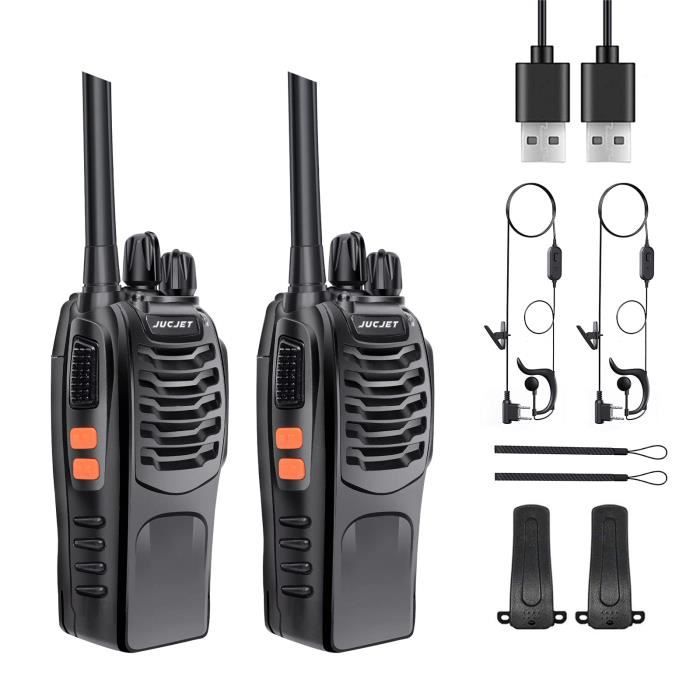 Talkie-walkie Rechargeable 16 Canaux - Portée 10km, VOX, USB - Idéal Rando, Camping, événements