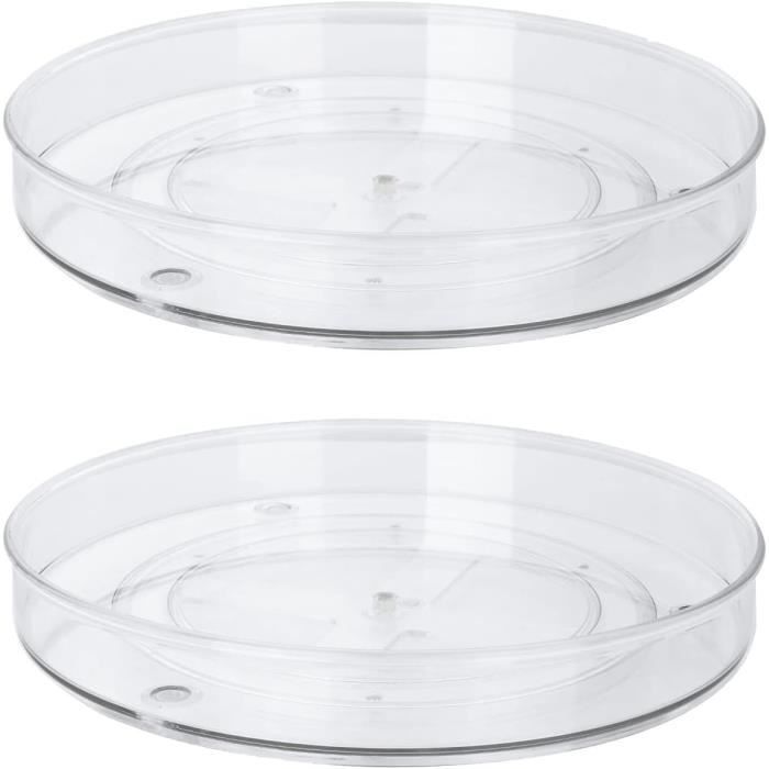 Lot De 2 Plateaux Tournants Radikor 24cm - Organisateur Rotatif 360° Pour Épices, Cosmétiques, Cuisine - Transparent