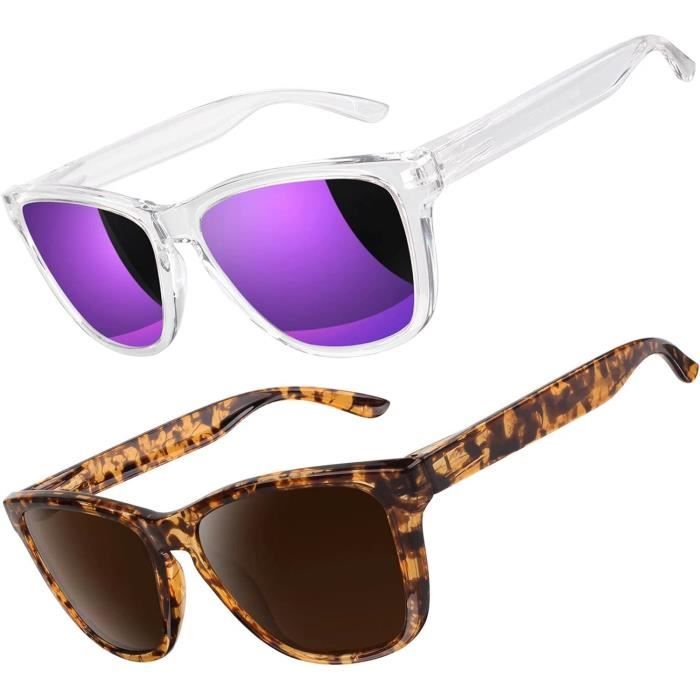 Lunettes De Soleil Rectangulaires Carrées Polarisées Miroir UV400 - Unisexe, Monture Plastique Noire, Neuves