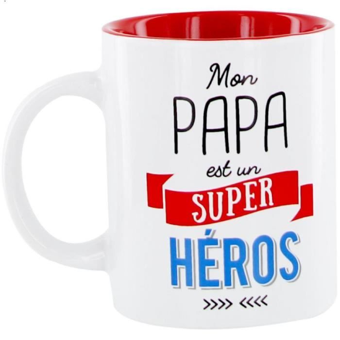 Dites-le avec des mots MO0554 Mug Mon Papa est un super héros Blanc et rouge Céramique D12xH9,5cm