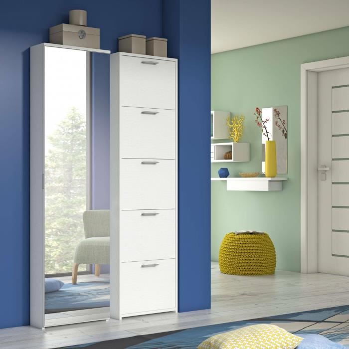 Dmora Meuble à chaussures Dbarrec Mobilier de salle e avec porte miroir Meuble à chaussures avec 5 étagères 50x18h178 cm Blanc Dmora Meuble à chaussures Dbarrec Mobilier de salle e avec porte miroir Meuble à chaussures avec 5 étagères 50x18h178 cm Blanc