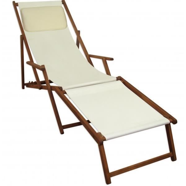 chaise longue de jardin blanche avec repose-pieds et oreiller, bain de soleil pliant 10-303fkh