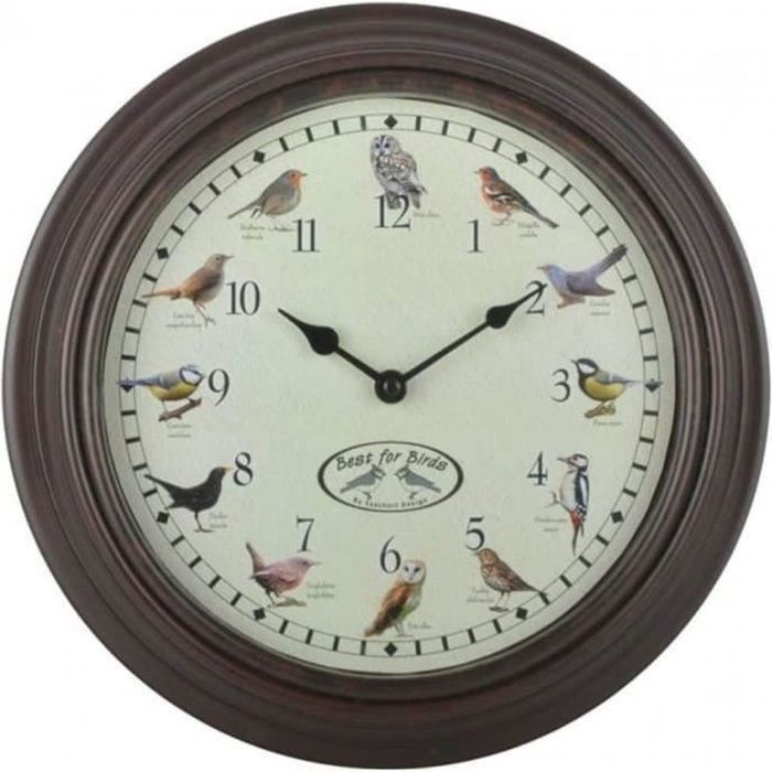 Esschert Design Horloge avec sons d'oiseaux