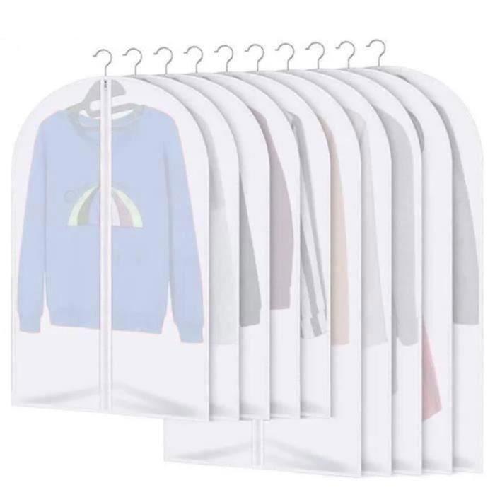 Zythrem Lot De 10 Housses Vêtements à Suspendre 60x120 Cm – Transparentes Avec Zip, Anti-Poussière Et Imperméables Pour Costumes, Manteaux, Robes Et Chemises