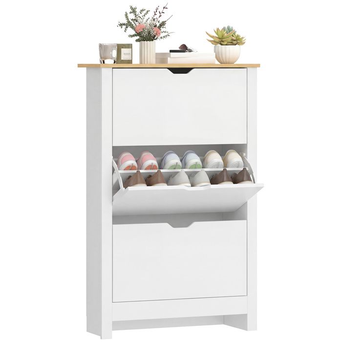 HOMCOM - meuble à chaussures - Bois - 72x26x112cm - Blanc Bois naturel