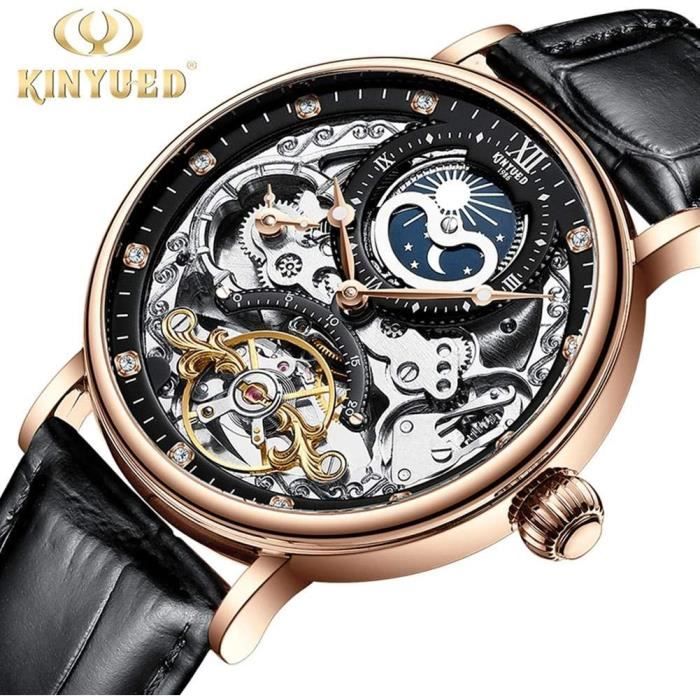 Montre Homme Noir M canique Squelette Remontage Automatique Cuir