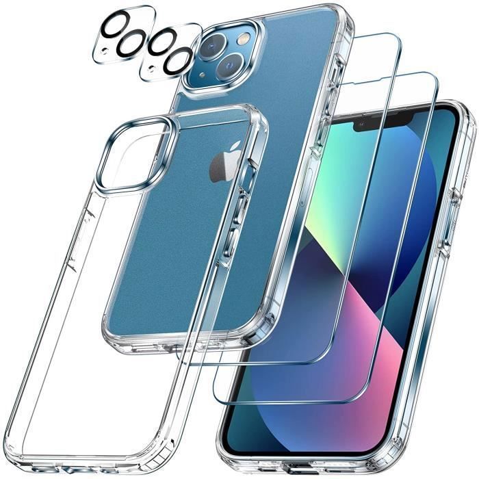 Coque Silicone TPU Pour iPhone 13 (6,1") + 2 Verres Trempés Ecran et 2 Protections Caméra Arrière