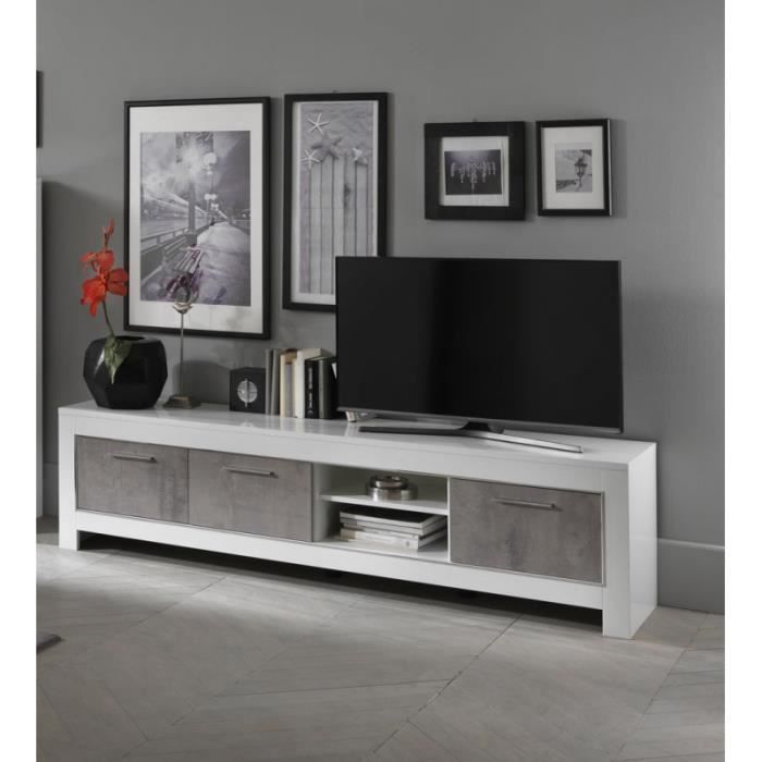 meuble tv moderne 207 cm roxane blanc/marbré     54 cm
