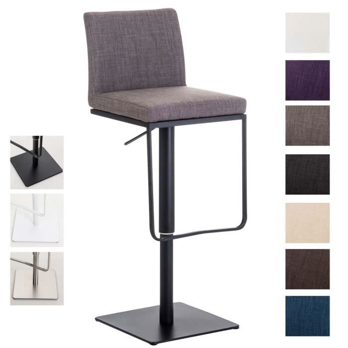 CLP Tabouret de bar Panama en Tissu avec Colonne et repose-pieds Métal noir Gris