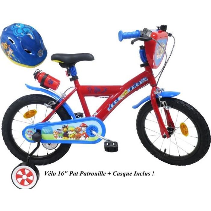 Velo Enfant 16 PAT PATROUILLE taille 105cm a 120cm Rouge Bleu equipe de 2 freins Plaque Gourde CASQUE Bleu ou Orange Cdiscount Sport