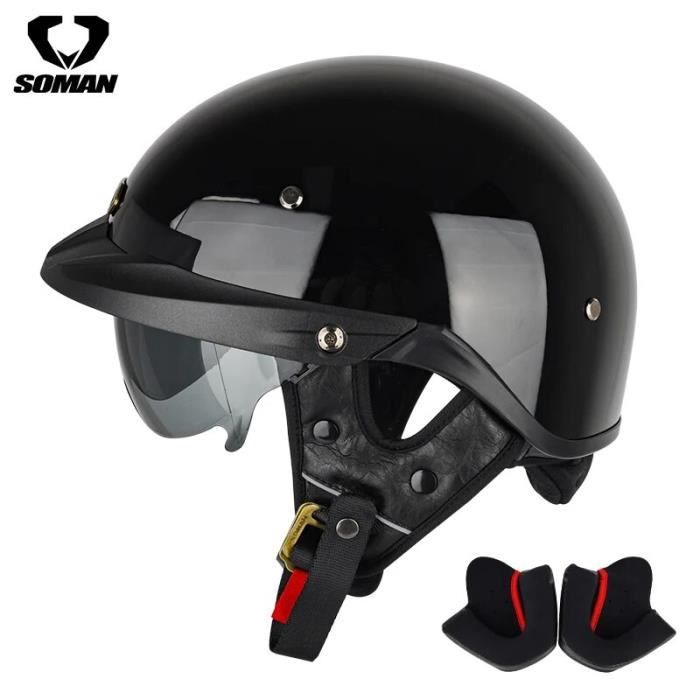 Woljay Helmets Demi-casquette Vintage Casque De Moto à Visage