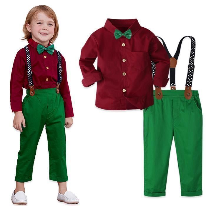 Tenue Noël Bébé Garçon 1-5 Ans - Ensemble Chemise + Pantalon - Motif Père Noël - Vêtement Fête Hiver - Cadeau