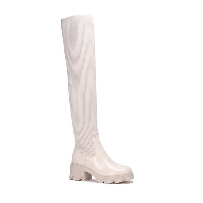 Cuissardes LA MODEUSE Vernies et effet chaussettes Beige