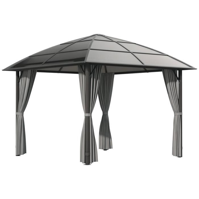 Tonnelle de jardin pavillon - Outsunny - toit polycarbonate imperméable UV 60+ parois latéraux - aluminium - 3x3m - gris foncé