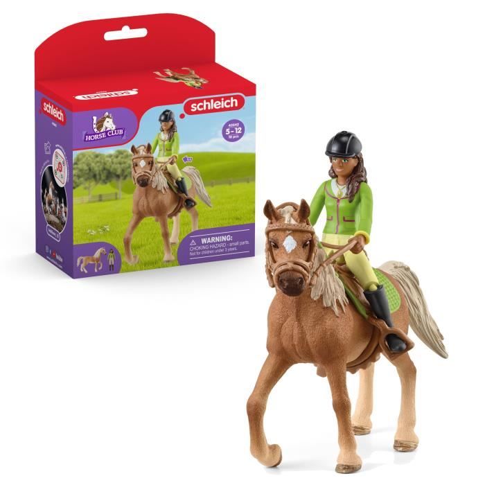 Coffret avec Sarah la Cavalière et son Cheval Mystery - Set avec Selle et Bride Amovibles, Figurine 