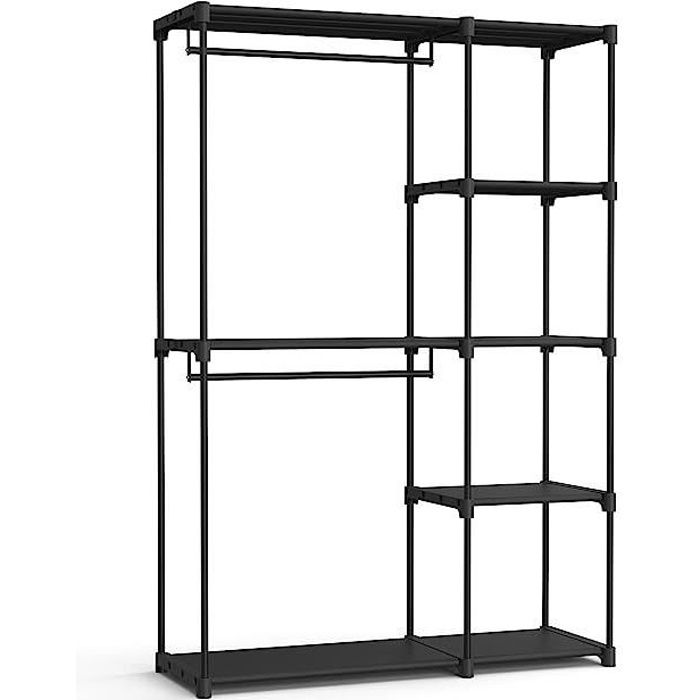 Armoire de Rangement avec Barres de Suspension Porte-vêtements Organisateur pour Vestiaire Chambre 43 x 124 x 182 cm Noir