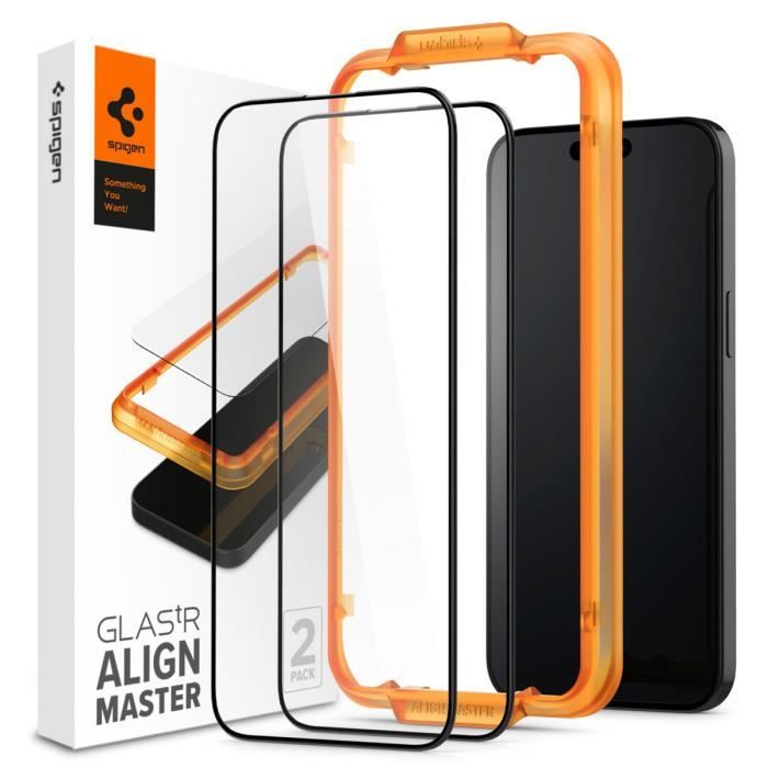 Protection décran - Spigen - AlignMaster Cover - Verre trempé 9H - 2 Pack - iPhone 15 Pro Max