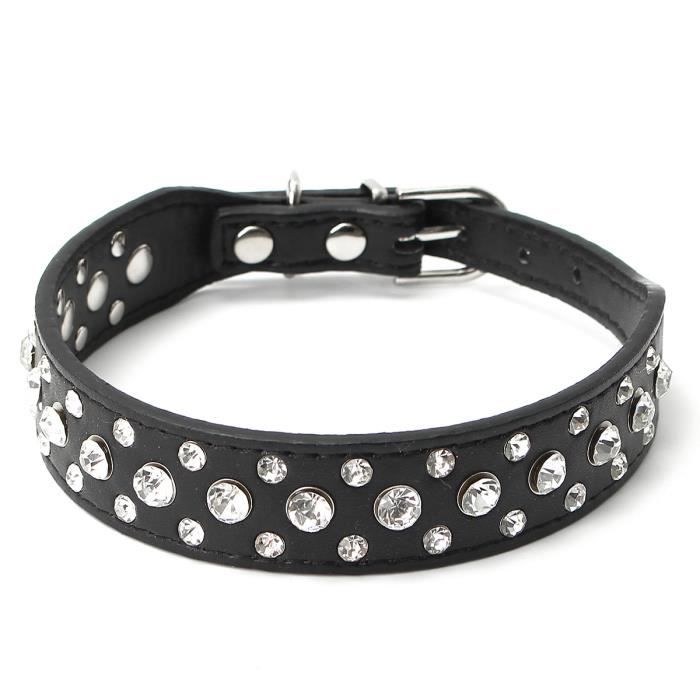 Collier chat cuir strass