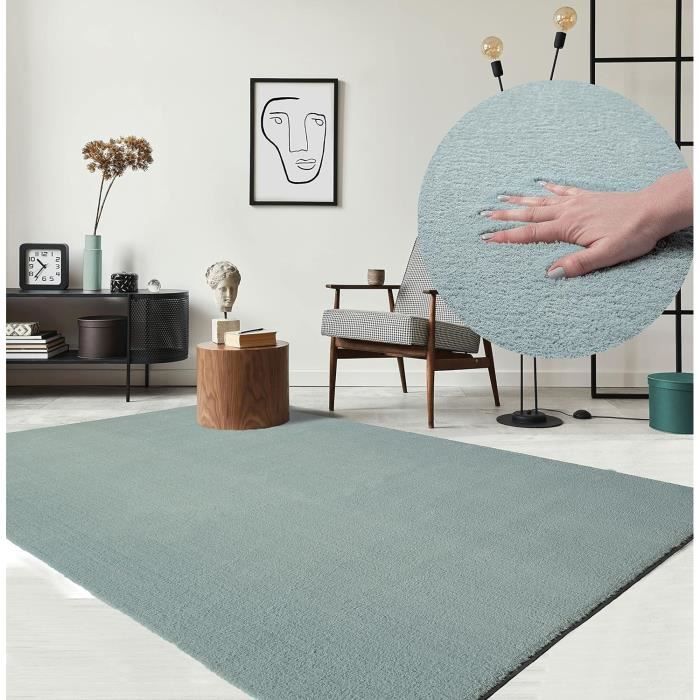 Tapis Moelleux - THE CARPET - Relax - Antidérapant - Lavable - Bleu 120x160 cm