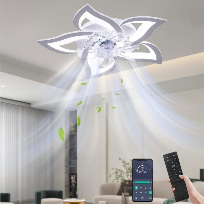 Plafonnier LED avec Ventilateur de Plafond Silencieux et TélécommandeIdéal pour un Salon une Chambre à Coucher 69cm - Uverbon