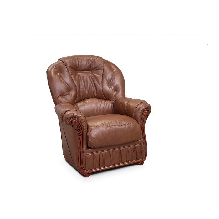 Fauteuil en cuir de buffle DAPHNE - Chocolat - VENTE-UNIQUE - Classique - Intemporel - Avec accoudoirs