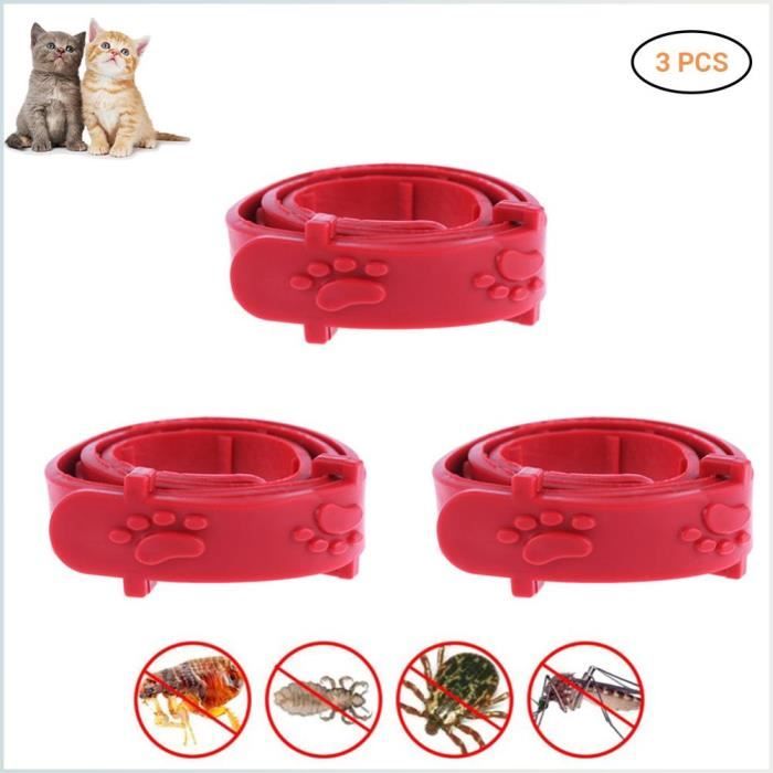 Comparer les prix de Collier anti-puces pour animaux de compagnie Collier anti-puces et acariens pour chat, 3 pièces, rouge animalerie soin
