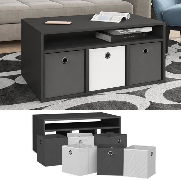 Table Basse Vicco Hylda – Avec 6 Boîtes Pliables, 84,6x52,6x41 Cm, Panneaux Agglomérés, Neuve