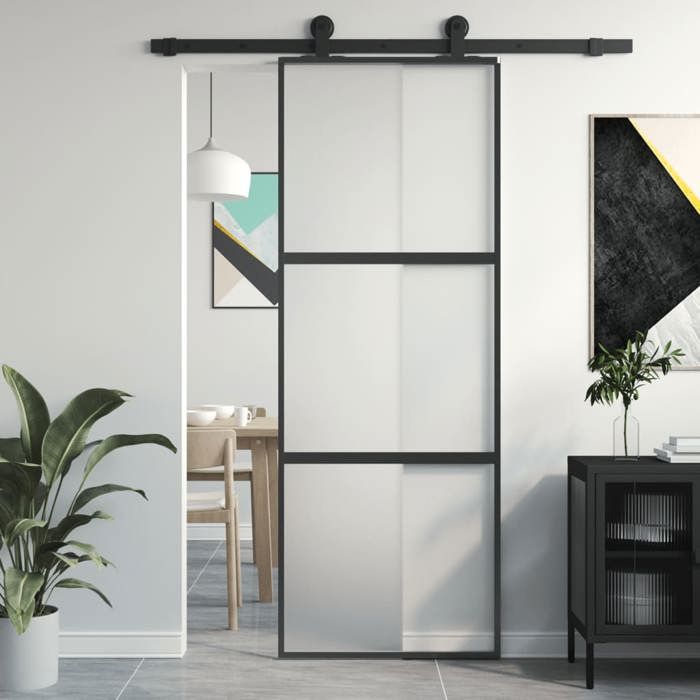vidaXL Porte coulissante noir 76x205 cm verre trempé aluminium 155198