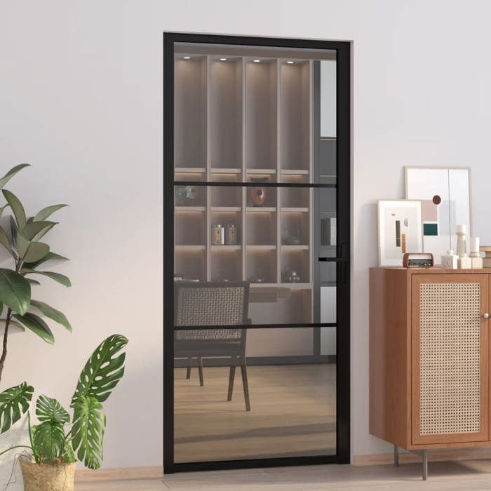 vidaXL Porte intérieure 93x201 5 Verre ESGAluminium
